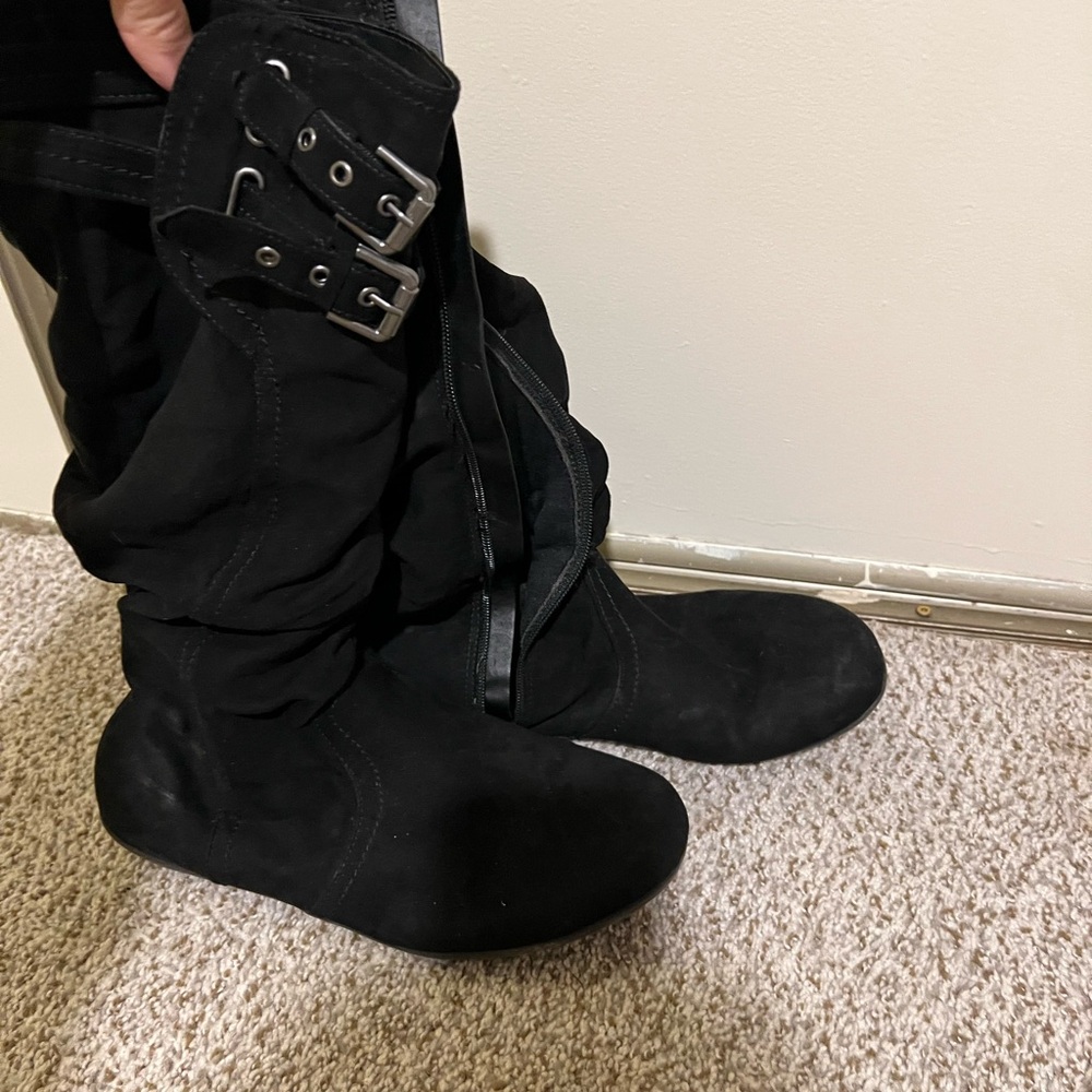 Studio Works Black Heeled Boots with Decorative Buckles